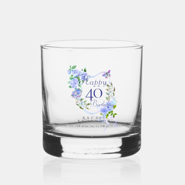 Verre À Whisky Ruban Rose Bleu 40e Anniversaire (Recto)