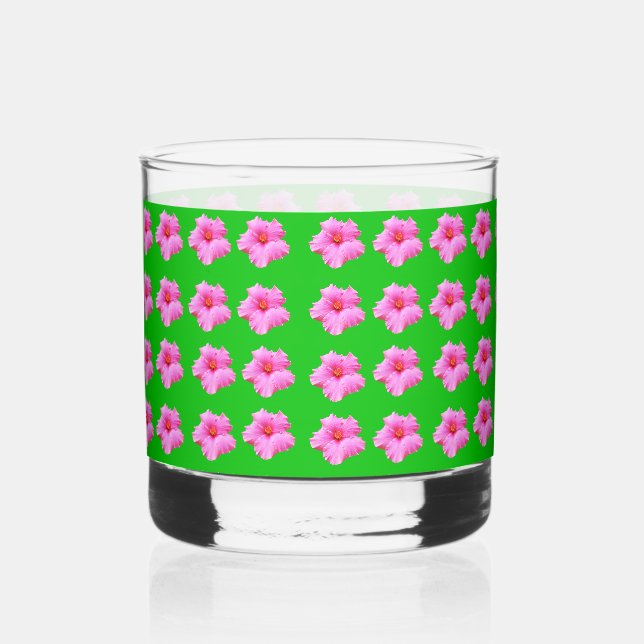 Verre À Whisky "Sérénité pétale : Hibiscus rose sur toile verte (Recto)