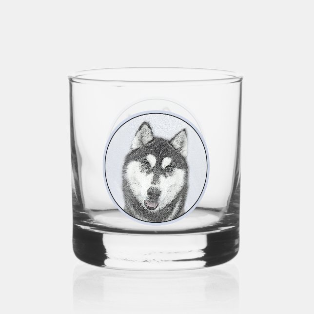 Verre À Whisky Sibérie Husky (noir et blanc) Peinture Chien Art (Recto)