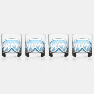 Verre À Whisky Ski Goggles Mountain Reflection Sky Blue Set 4
