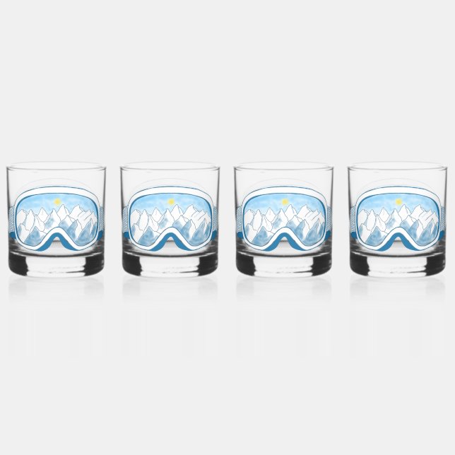 Verre À Whisky Ski Goggles Mountain Reflection Sky Blue Set 4 (Recto)