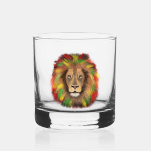Verre À Whisky Tête de lion rasta rouge jaune vert dessin Jamaïqu