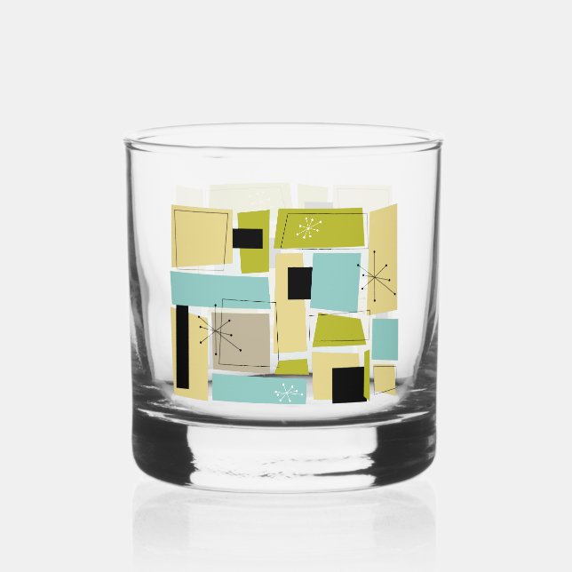 Verre À Whisky Throwback Aqua Blue Yellow Rectangles Mid Century (Recto)
