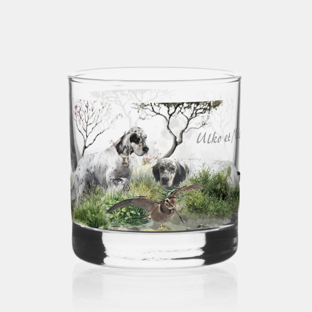 Verre À Whisky Tri Couleur Anglais Setters Art, chasse en bois (Recto)