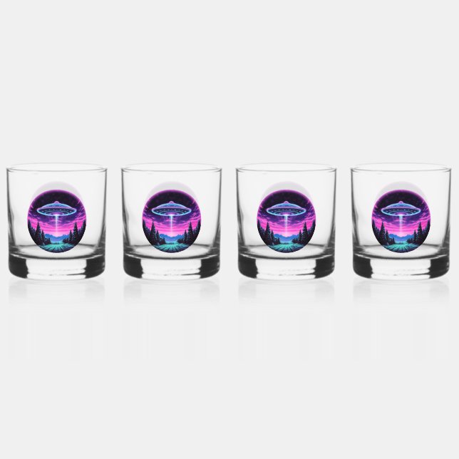 Verre À Whisky Vaisseau Spatial Extraterrestre Rétro Futuriste (Recto)