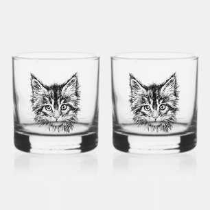 Verre À Whisky Visage de Kitten noir et blanc