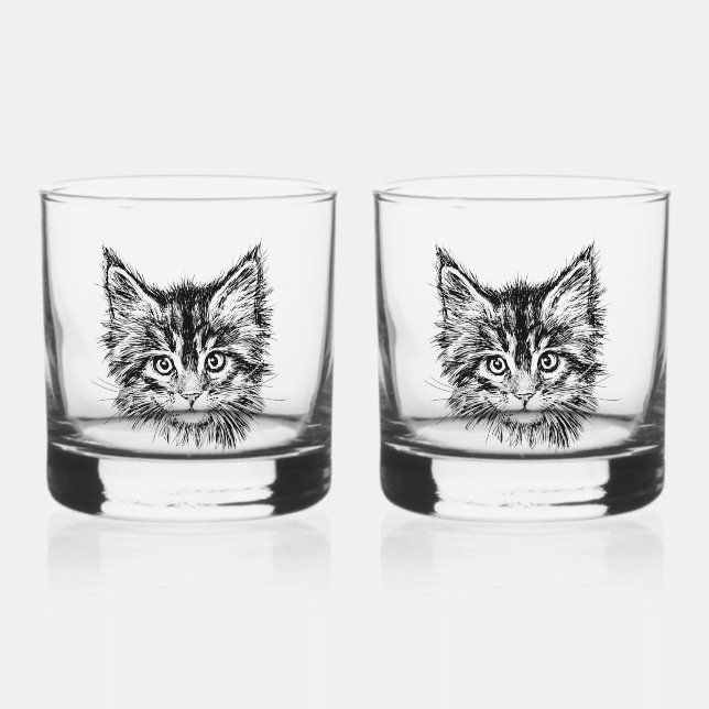 Verre À Whisky Visage de Kitten noir et blanc (Recto)