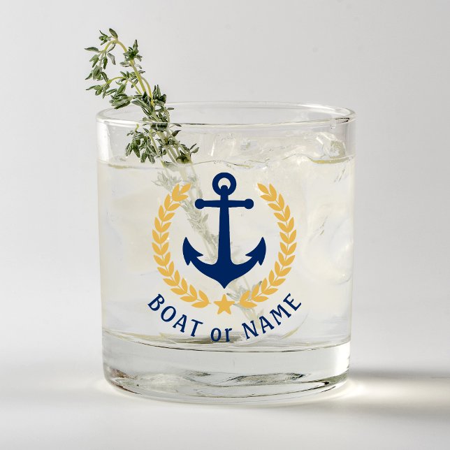 Verre À Whisky Votre nom de bateau Ancre Gold Style Laurel Marine (Créateur téléchargé)