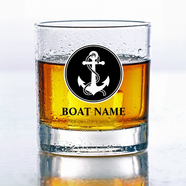 Verre À Whisky Votre nom de bateau Ancre nautique et corde (Créateur téléchargé)