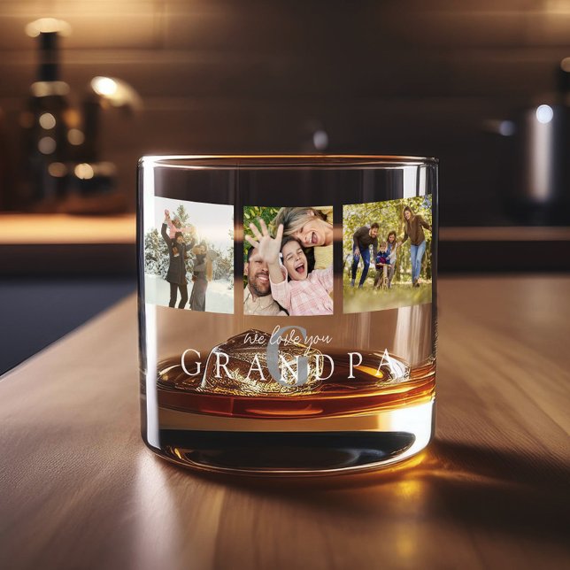 Verre À Whisky We Love You Grandpa 3 Photo Personalized Monogram (Créateur téléchargé)
