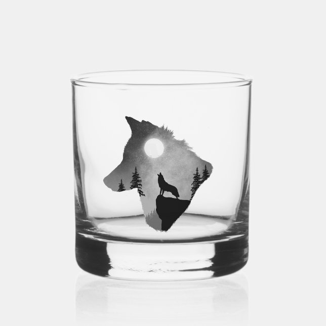 Verre À Whisky Wolf Howling at the Moon Silhouette Personnalisé (Recto)
