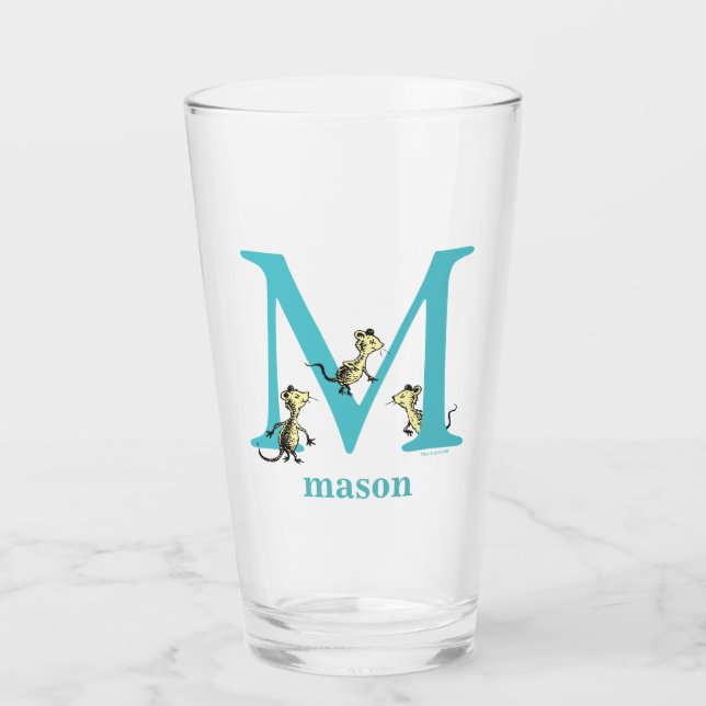 Verre ABC du Dr Seuss : Lettre M - Turquoise | Ajouter V (Devant)