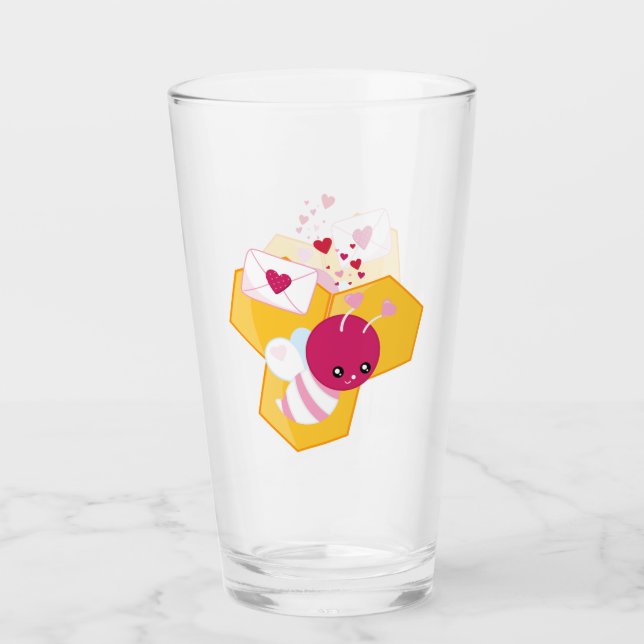 Verre Abeille mignonne aux Coeurs de Saint-Valentin rose (Devant)