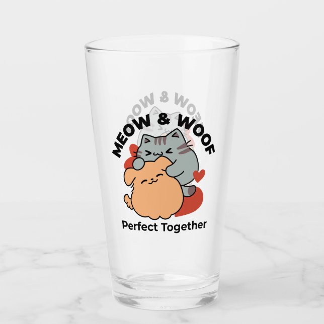 Verre Adorable chat et chien Hug - Meow & Woof Design (Devant)