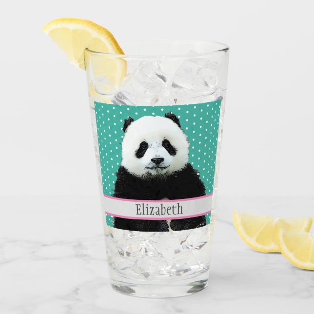 Verre Adorable Panda Ours Nom Turquoise Enfants Animal (Devant glace)