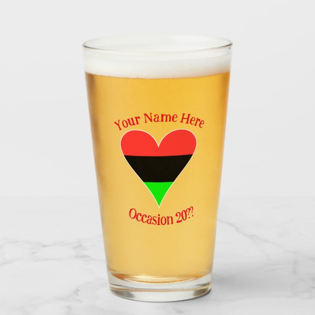 Verre Africain Américain Drapeau Coeur Funky Personnalis (Devant (rempli))