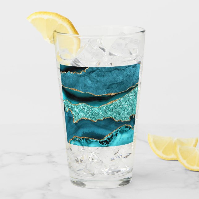 Verre Agate Turquoise Blue Gold Parties scintillant Marb (Devant glace)