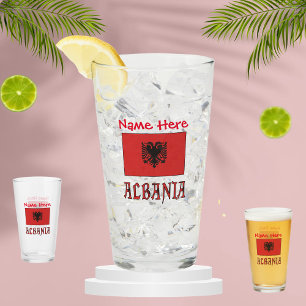 Verre Albanie et drapeau albanais Personnalisation rouge