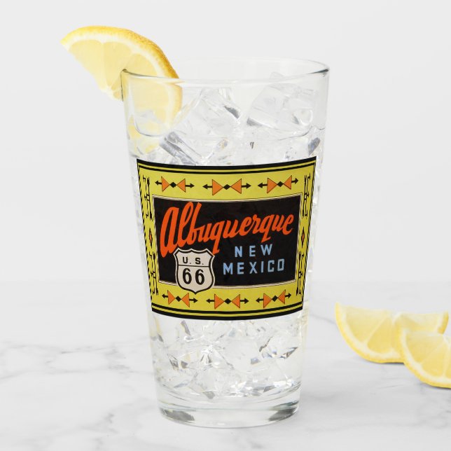 Verre Albuquerque, Nouveau-Mexique Route 66 Pint Glass (Devant glace)