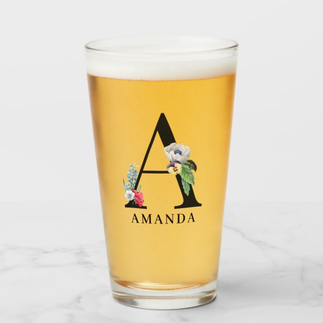 Verre Alphabet Floral Personnalisé Un Monogramme  (Devant (rempli))