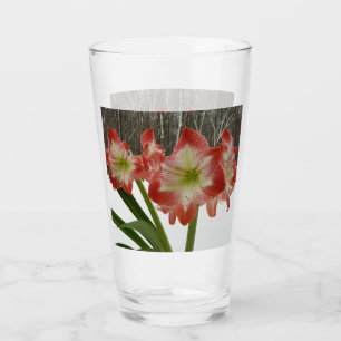 Verre Amaryllis en Fête Rouge Neige Hiver Floral
