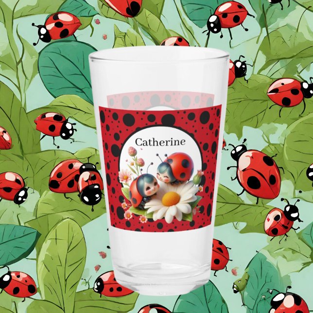 Verre Amateurs de coccinelle mignonne ajouter un nom (Créateur téléchargé)
