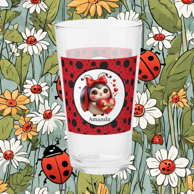 Verre Amateurs de coccinelle mignonne ajouter un nom (Créateur téléchargé)