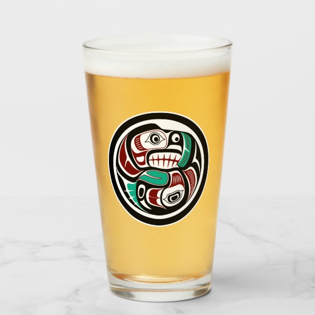 Verre Amérindien Noir Blanc Haïda Otter Saumon (Devant (rempli))