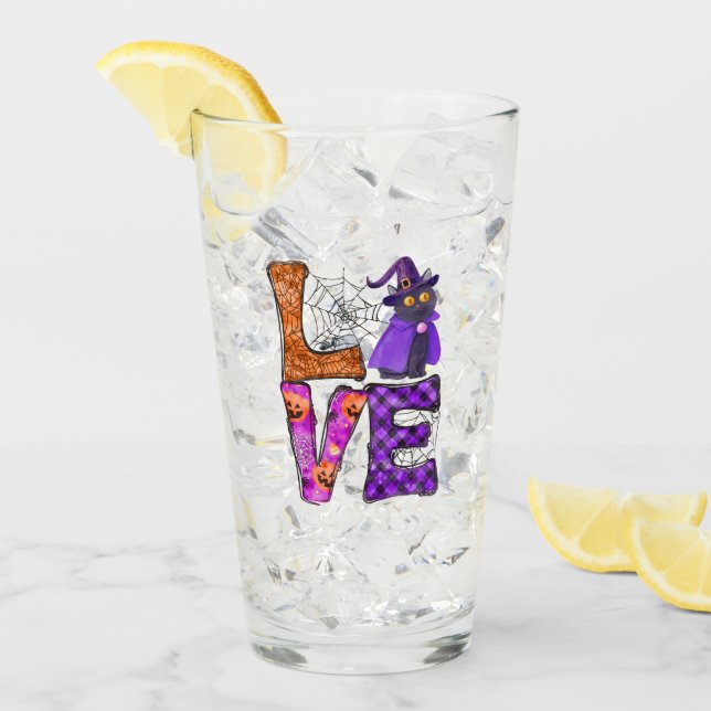 Verre Amour - Chat noir sorcière (Devant glace)