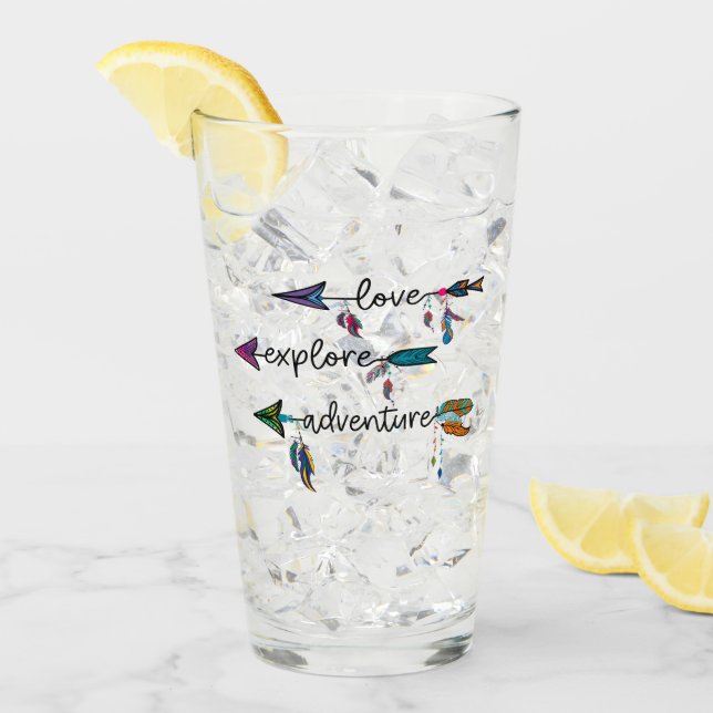 Verre Amour Explore Aventure Arrow Tribal Boho Design (Devant glace)