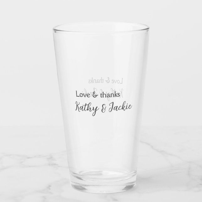 Verre Amour & merci nom du couple mariage simple minimal (Devant)