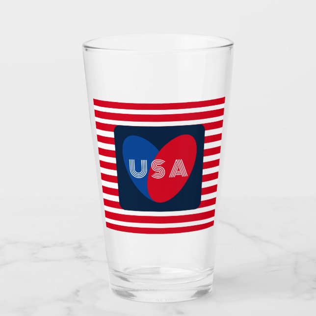 Verre Amour USA Patriotique Rouge Bleu Bleu Fun Heart Gl (Devant)