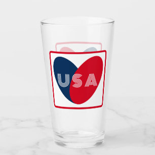 Verre Amour USA Patriotique Rouge Bleu Bleu Simple Coeur