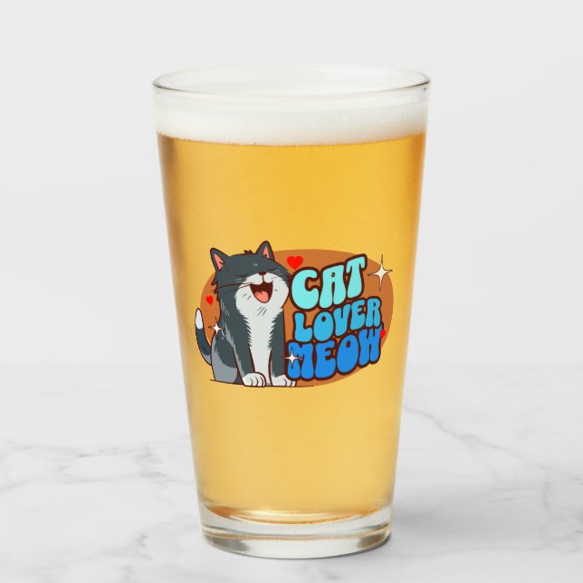 Verre Amoureux des chats Miaou - chat bleu (Devant (rempli))
