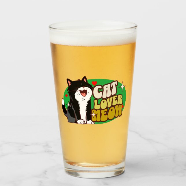 Verre Amoureux des chats Miaou - chat noir (Devant (rempli))