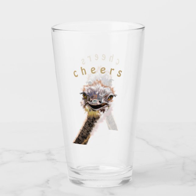 Verre amusant avec autruche joueuse - Bravo (Devant)