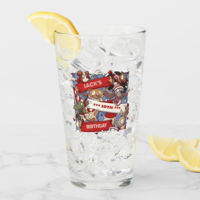 Verre Amusants Animaux Anniversaire Ajouter Le Nom Caric (Devant glace)