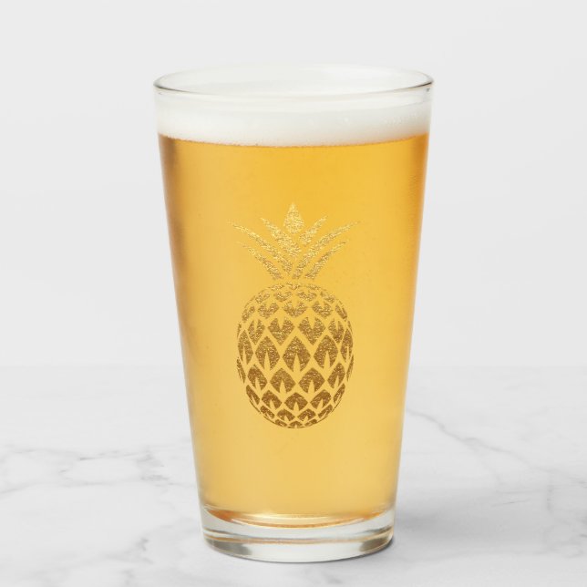 Verre Ananas doré pailleté élégant (Devant (rempli))