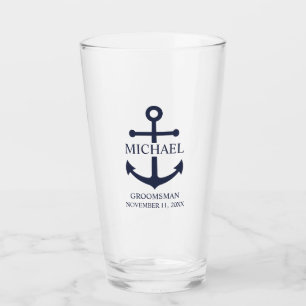 Verre Ancre Bleue marine Nautique Groomsmen personnalisé