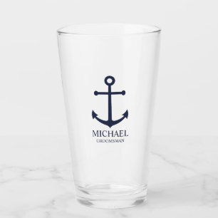 Verre Ancre Bleue marine Nautique Groomsmen personnalisé