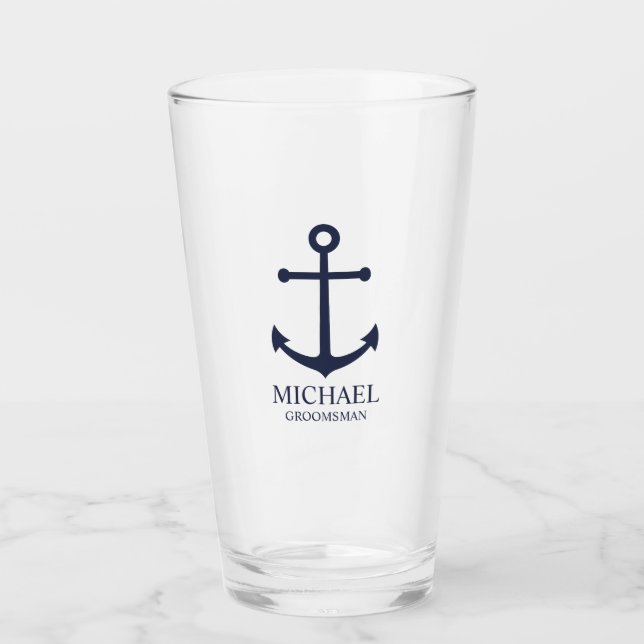 Verre Ancre Bleue marine Nautique Groomsmen personnalisé (Devant)