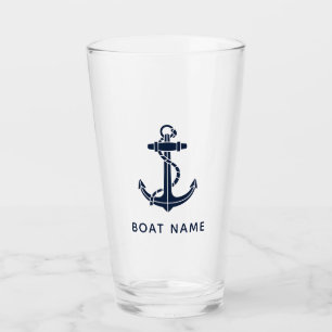 Verre Ancre Bleue marine Nautique Nom du bateau personna