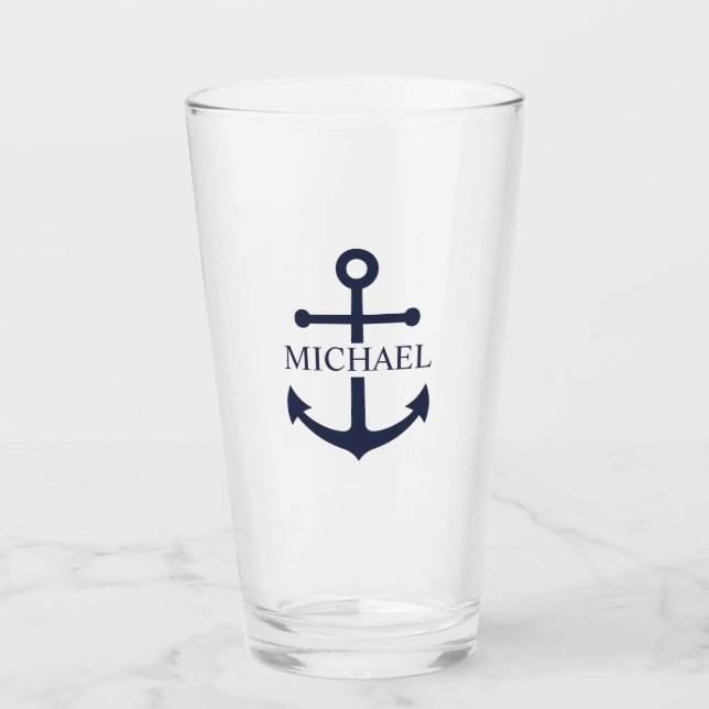 Verre Ancre bleue marine Nom personnalisé (Devant)