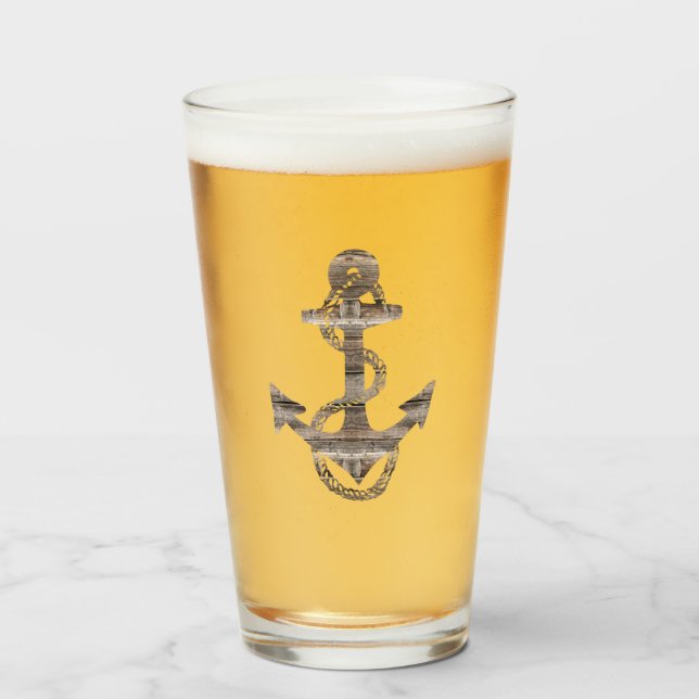 Verre ANCRE en bois rustique cool + ROPE | (Devant (rempli))