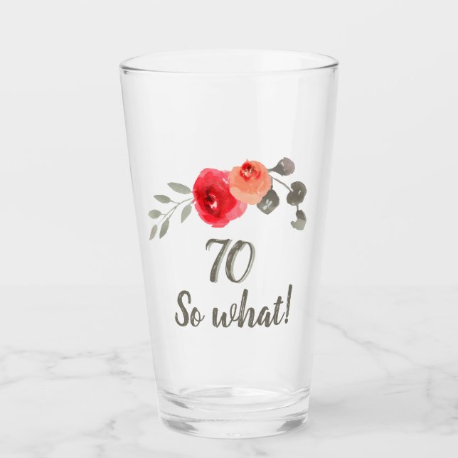 Verre Aquarelle amusante Rose rouge 70e anniversaire Flo (Devant)