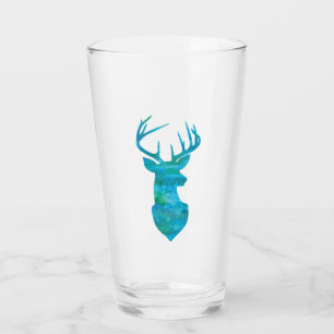 Verre Aquarelle bleu et vert Deer Trophy Art
