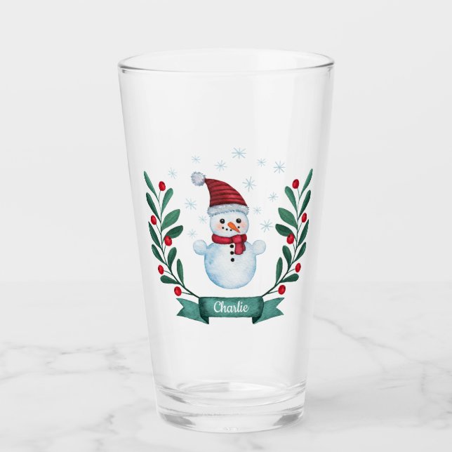 Verre Aquarelle de Noël Snowman Custom (Devant)