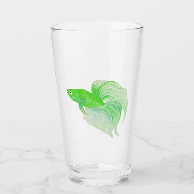 Verre Aquarelle de poisson Betta verte (Devant)