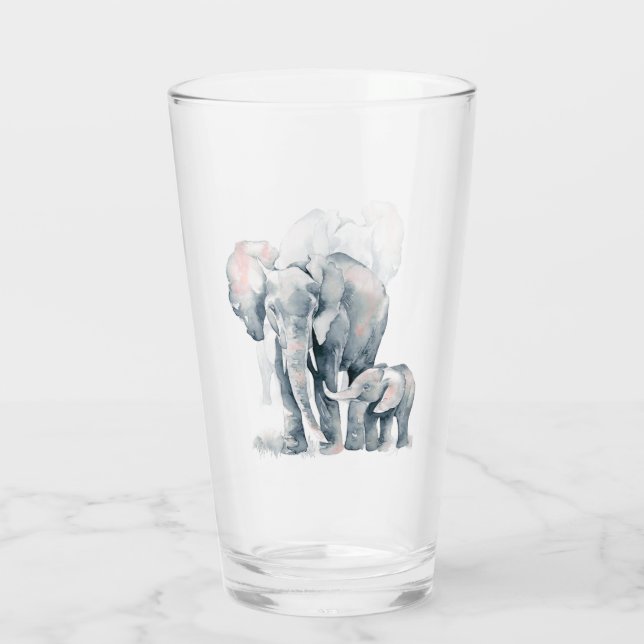Verre Aquarelle Eléphant & veau Nature Art animal (Dos)