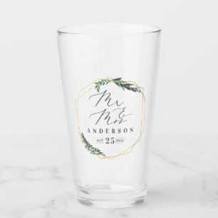 Verre aquarelle géométrique or feuillage